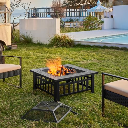 Yaheetech Fire Pit Table 32in Square Metal Outdoor Patio Fireplace L506