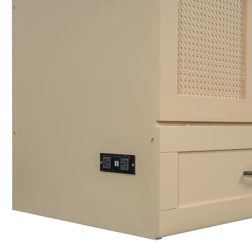 Harper & Bright Designs Queen Murphy Bed Cabinet with USB Charging Station, White D9669