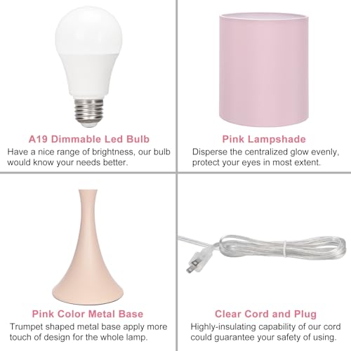 Dimmable Bedside Lamp with Touch Control, Beige Shade, LED Bulb Included S148