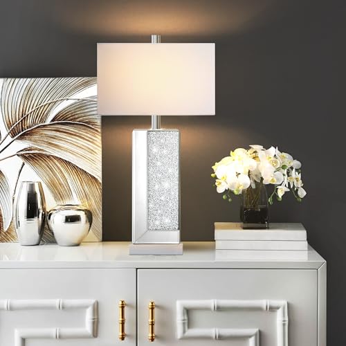 Modern Table Lamp Set of 2, Touch Control, Silver Crystal Bedside Lamp with USB Ports I576