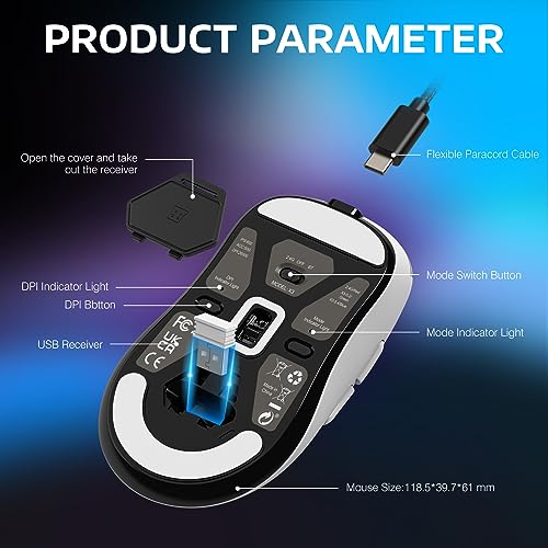 ATTACK SHARK X3 Wireless Gaming Mouse, 49g Ergonomic, PAW3395 26K DPI, White C238377