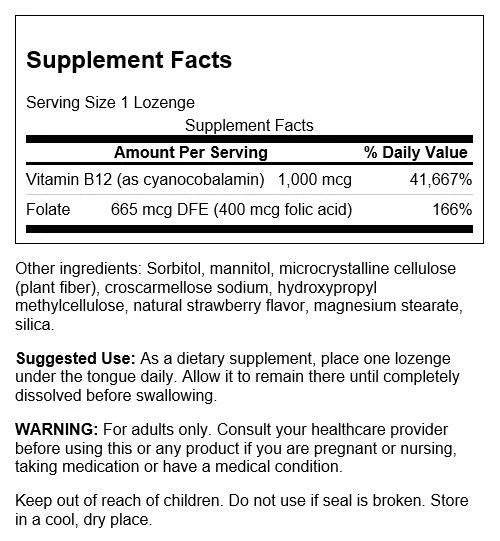 Swanson Vitamin B12 with Folate Strawberry 1000 mcg Lozenges 2 Pack P842