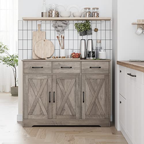 HOSTACK Modern Farmhouse Sideboard Buffet Cabinet with Barn Doors, White U8843