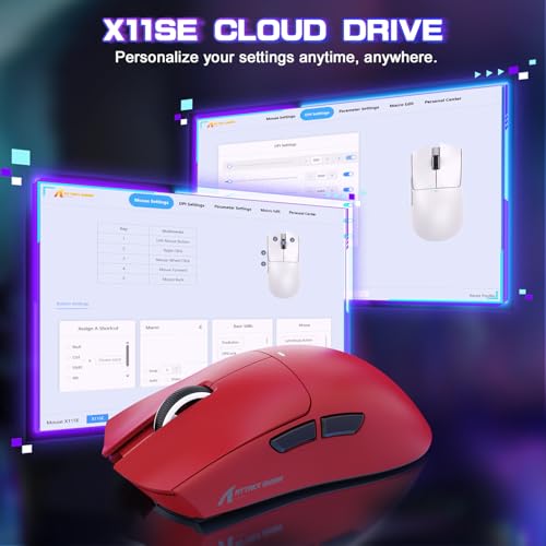 Attack Shark X11SE Wireless Gaming Mouse, Tri-Mode 22K DPI, 59g, Berry Red Y3775