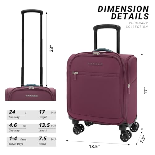 Verage Under Seat Luggage with Wheels, Softside Spinner Carry On, Navy 14-Inch A51804