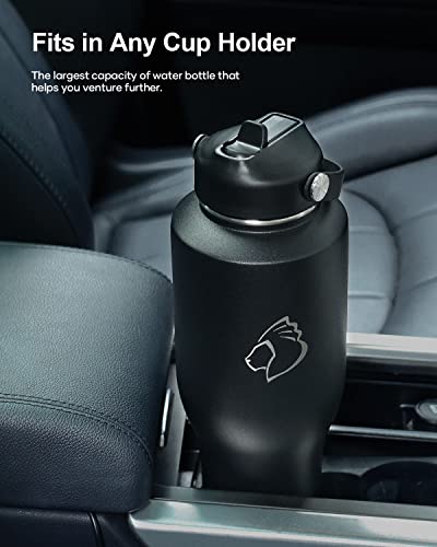 BUZIO 40oz Insulated Tumbler with Handle and Straw Lid, Black M702