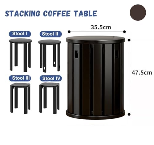 Stackable Stools Set of 4 Round Wooden Nesting Tables for Living Room C8777