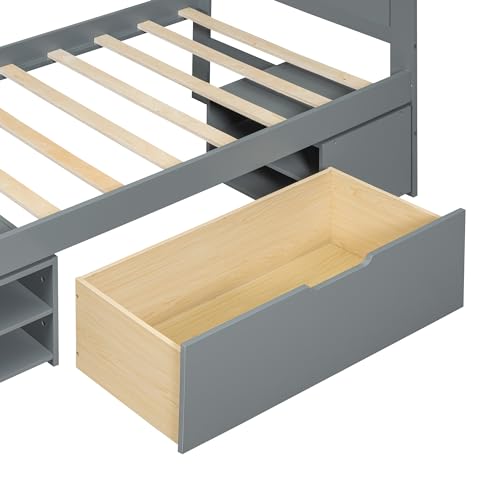 SOFTSEA Full Size Platform Bed with Storage Drawers and Bookcase Headboard, White V613109