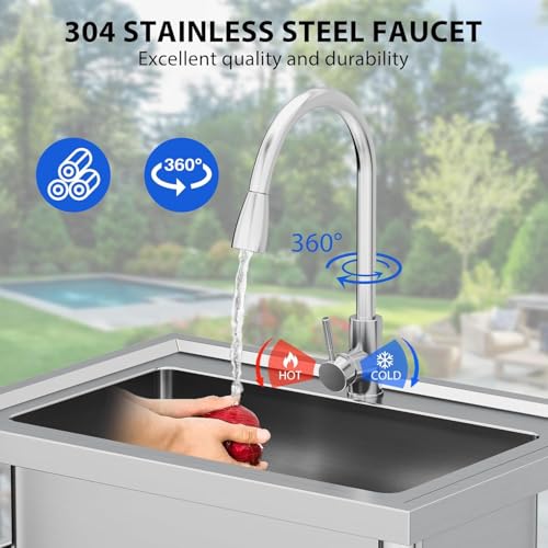 Stainless Steel Utility Sink with Faucet, Freestanding Single Bowl Y312305