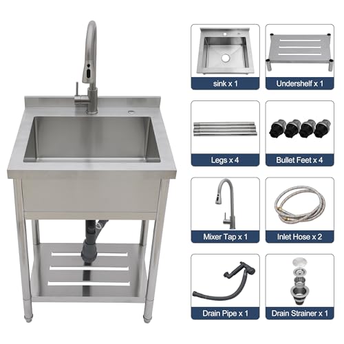 Lordear Stainless Steel Utility Sink 24 Inch Single Bowl Freestanding O589484