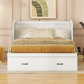 Full Size Murphy Bed Cabinet with Storage Drawer and USB Port, Wood Foldable Bedframe WallBed for Bedroom Apartment Small Spaces, White