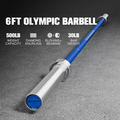 RITFIT Olympic Barbell 4ft/6ft 2 Inch Weight Bar for Strength Training, 500lbs Capacity F369
