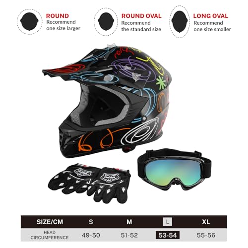 SLMOTO Dot Youth Kids Motocross Offroad Helmet with Goggles and Gloves Blue Skull D851858