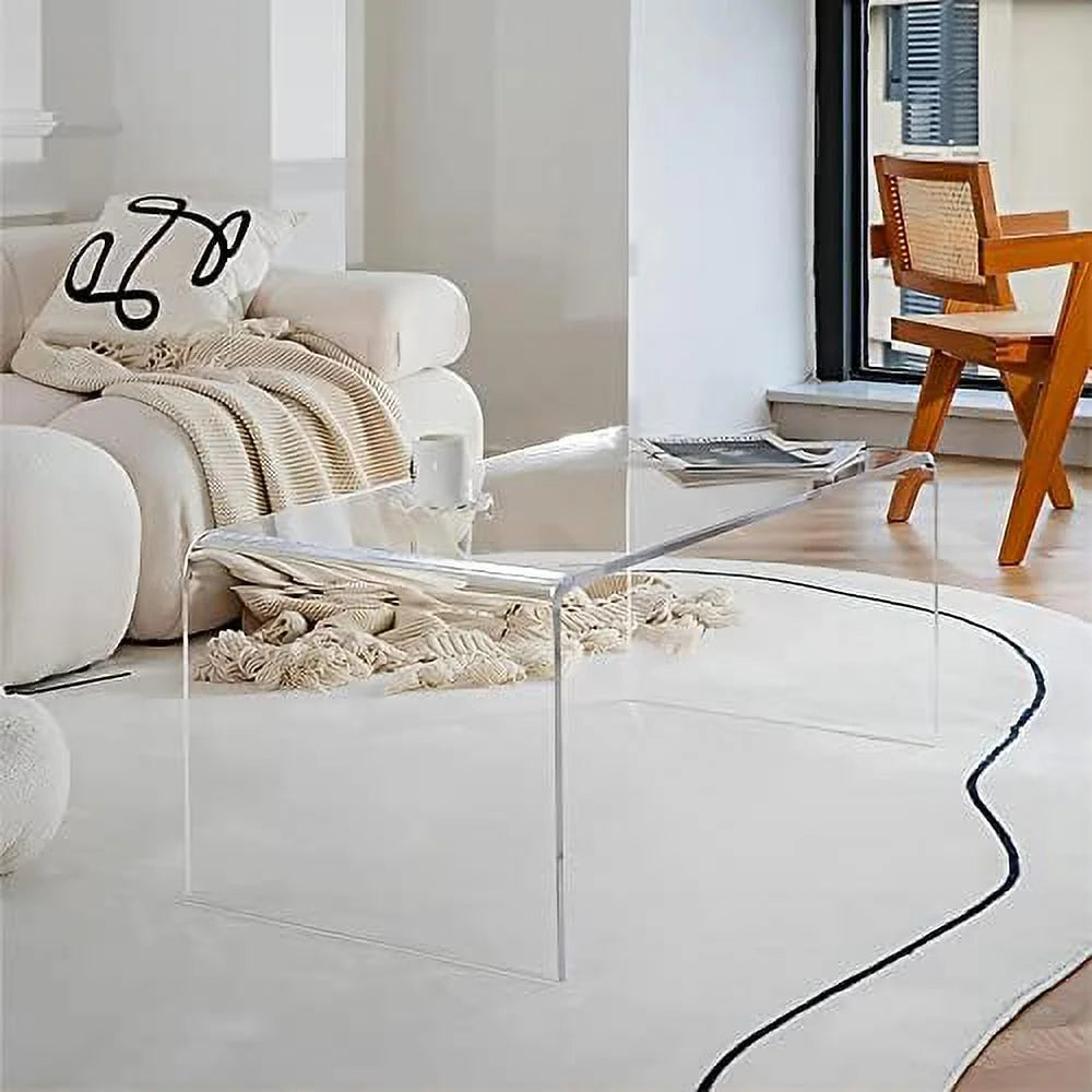 TJUNBOLIFE Acrylic Coffee Table with Waterfall Edges Clear Lucite U704