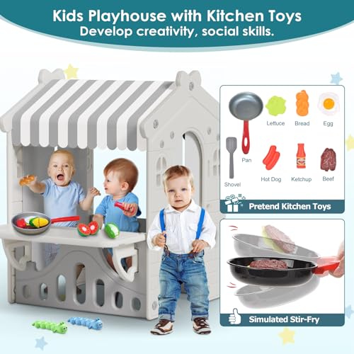 BIERUM Kids Playhouse with Pretend Play Kitchen Toys, Blue W6825