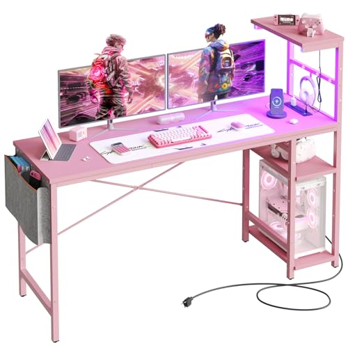 Bestier Gaming Desk with LED Lights, 51.3 Inch Computer Desk Q970