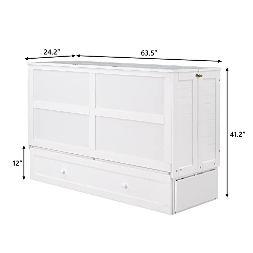 Queen Size Solid Pine Murphy Bed Chest with Charging Station and Storage Drawer K498