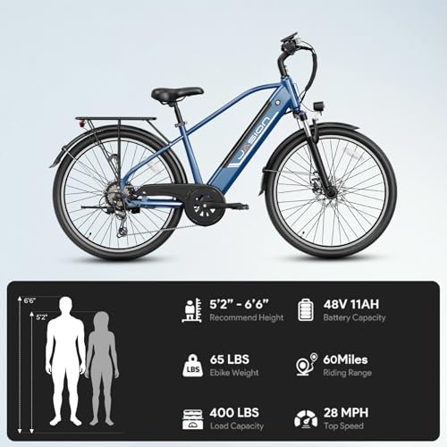 Jasion Roamer Electric Bike for Adults, 1200W Peak Motor, 528WH Removable Battery, 60 Miles Range Y948691