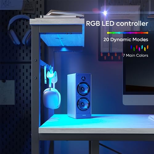 Bestier Gaming Desk with LED Lights, 51.3 Inch Computer Desk Q970