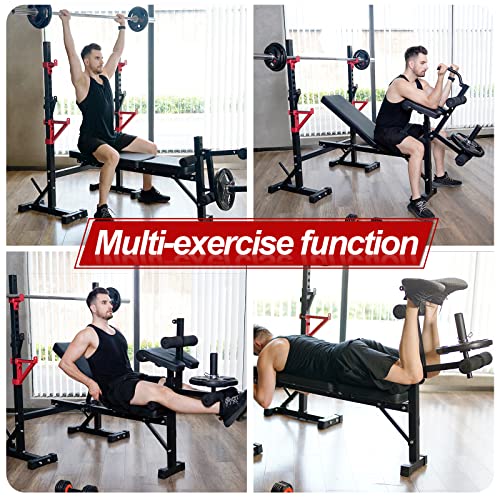 Bongkim Adjustable Weight Bench with Squat Rack, 660Lbs Capacity H188216