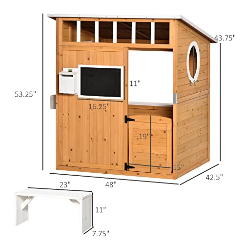 Outsunny Wooden Playhouse for Kids Outdoor with Working Door and Windows I499670