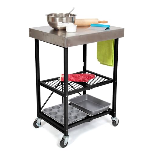 Origami Folding Kitchen Cart on Wheels, 3-Tier Rolling Cart Z2164