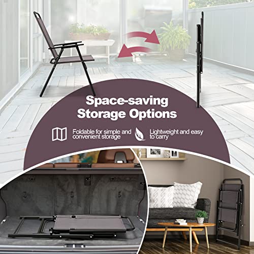 Patio Folding Chairs with Metal Frame and High Back Support R99047