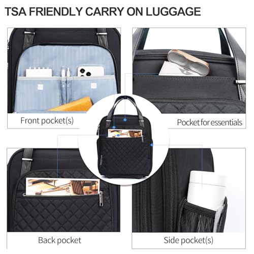 EMPSIGN Underseat Carry On Wheeled 16" Lightweight Rolling Bag for Travel, Black B8919