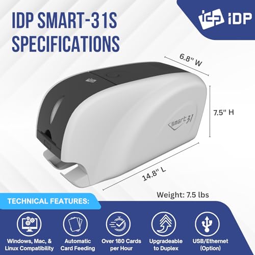 IDP SMART-31 Series ID Card Simplex Printer Kit with Windows ID Software and 250-Print YMCKO Ribbon H762667