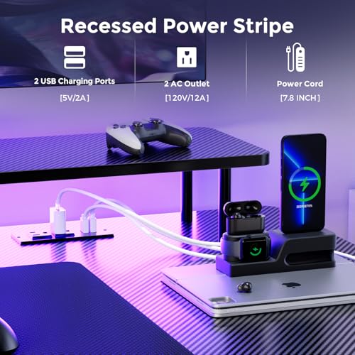 GTRACING 55 Inch Gaming Desk with LED Lights and Monitor Stand I9402