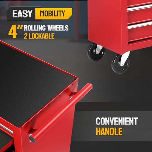 TUFFIOM 7-Drawer Rolling Tool Chest with Side Shelves and Lockable Wheels L105
