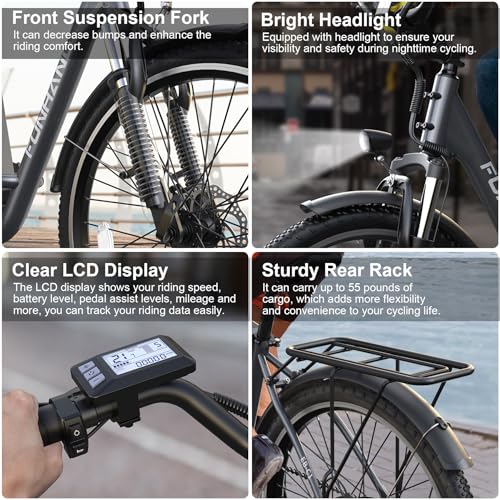 Electric Bike for Adults, 26" 1000W Peak City Cruiser Ebike, 48V Removable Battery O80999