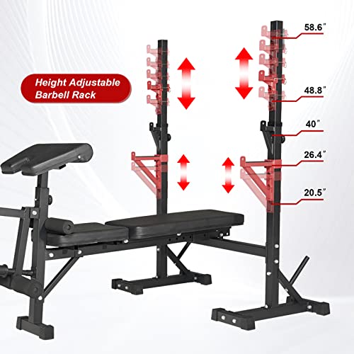 Bongkim Adjustable Weight Bench with Squat Rack, 660Lbs Capacity H188216