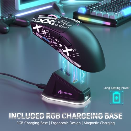 Attack Shark X11 59g Superlight Wireless Gaming Mouse with RGB Charging Dock, Black W869