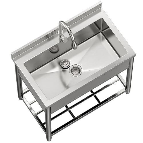 Stainless Steel Large Utility Sink Single Bowl Freestanding with Pull-Out Faucet T135