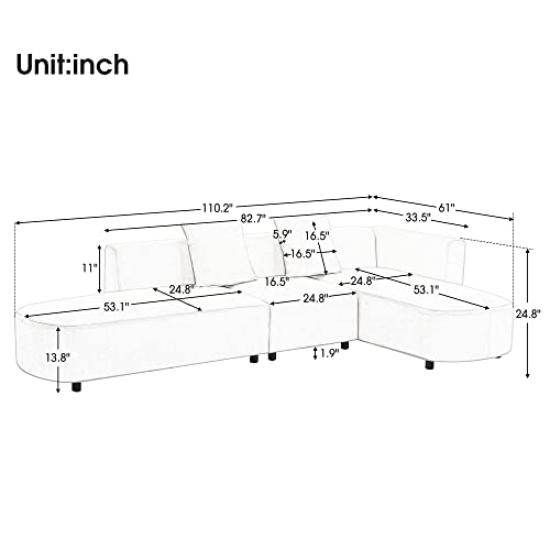 110.2" L-Shape Curved Sofa with Extra Chaise, Chenille Upholstery Sectional Couch C717
