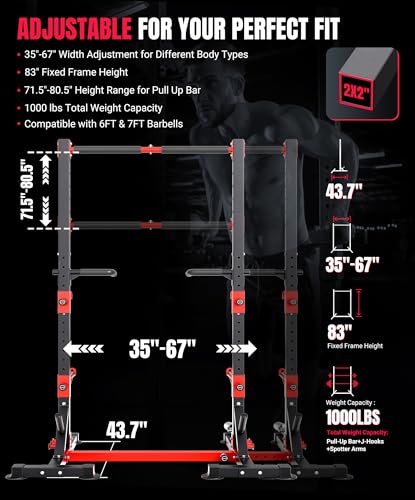 YOLEO Squat Rack with Adjustable Pull-Up Bar & Safety Arms for Home Gym S83351