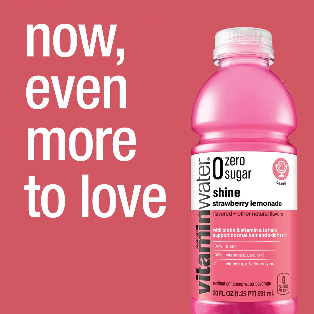 Vitaminwater Zero Sugar Shine Electrolyte Enhanced Water, Strawberry Lemonade, 20 fl oz, 12 Pack V746