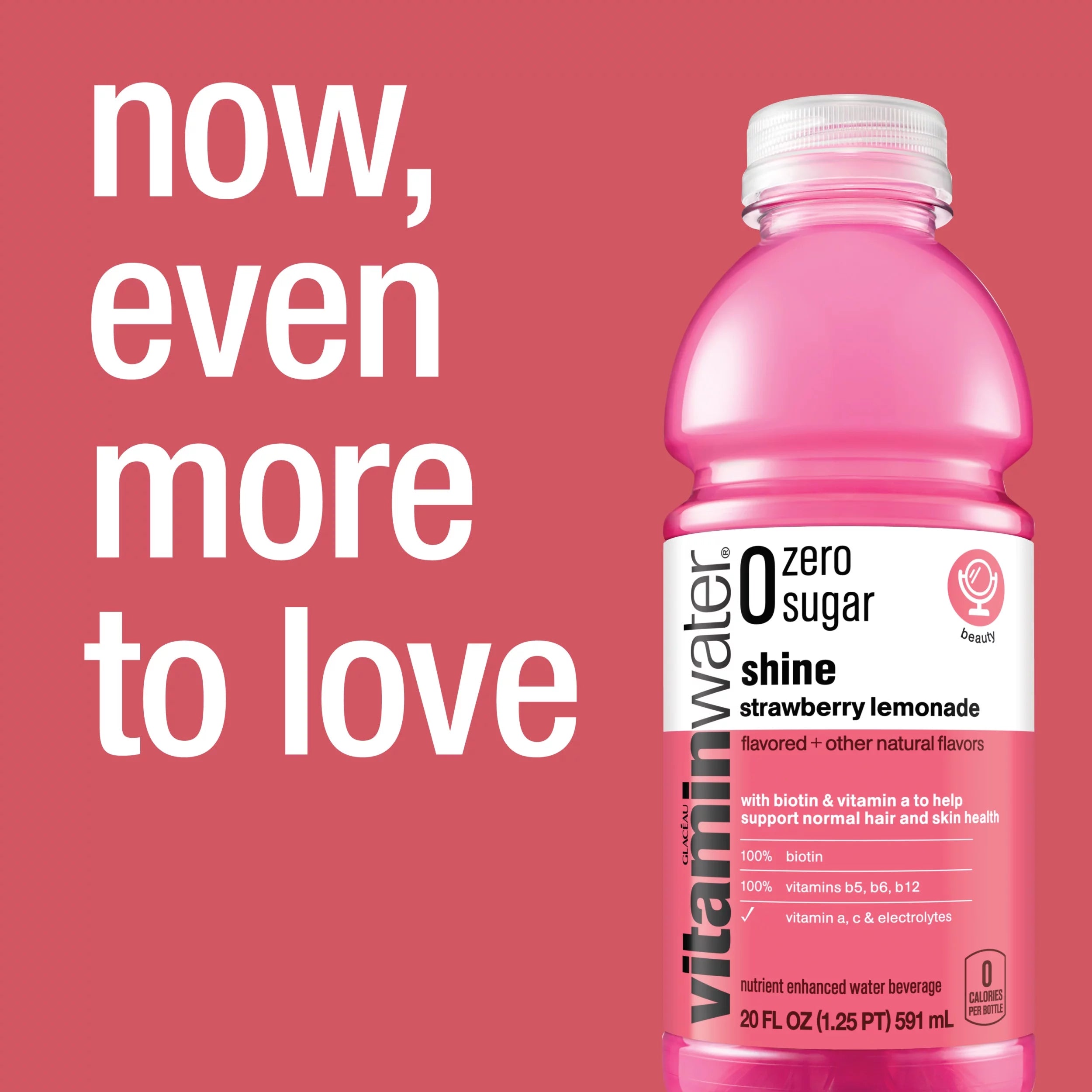 Vitaminwater Zero Sugar Shine Electrolyte Enhanced Water, Strawberry Lemonade, 20 fl oz, 12 Pack V746