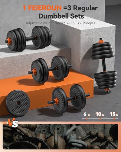 FEIERDUN Adjustable Dumbbells 5-in-1 Weight Set with Connector for Home Gym N6619