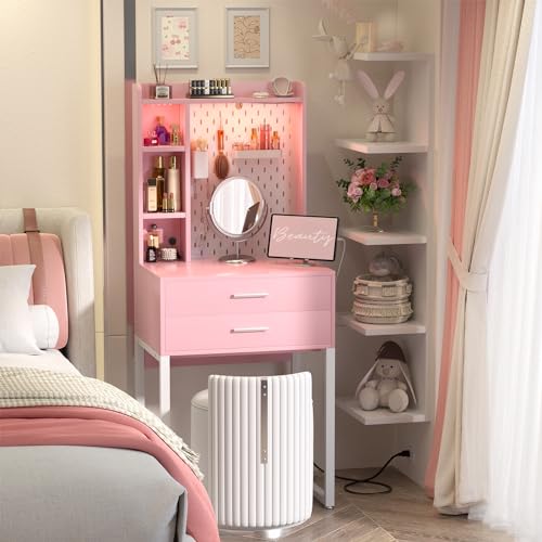 Black Vanity Desk with 4 Drawers and Charging Station O896