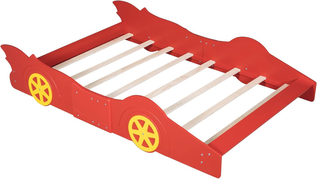 Full Size Red Wooden Race Car Platform Bed for Kids W34286