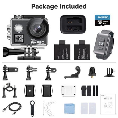 AKASO V50 Elite 4K60fps Action Camera with 128GB MicroSDXC U3 Memory Card Bundle G5217