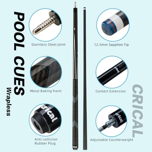 CRICAL Carbon Fiber Pool Cue Stick 58" with 12.5mm Tip J317692