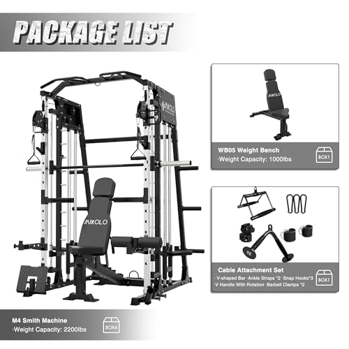 Mikolo Smith Machine 2200lbs Squat Rack with Lat Pulldown & Cable Crossover E219