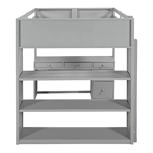 Harper & Bright Designs Full Size Loft Bed with Wardrobe and Desk, Solid Wood, White R4710