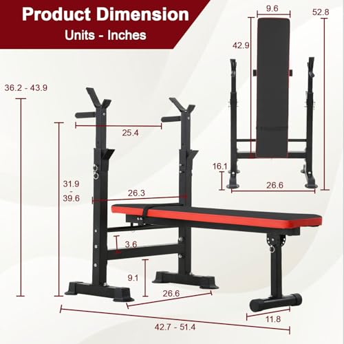 Adjustable Weight Bench with Squat Rack 660lbs Foldable W1620