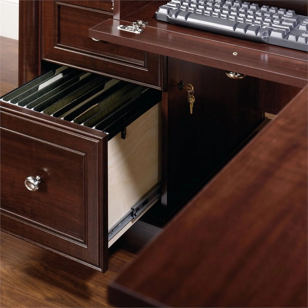 Kingfisher Lane L-Shaped Engineered Wood Desk in Select Cherry D64462
