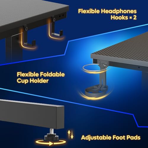 Bestier 52 inch Gaming Desk with Power Outlets and LED Lights F4933