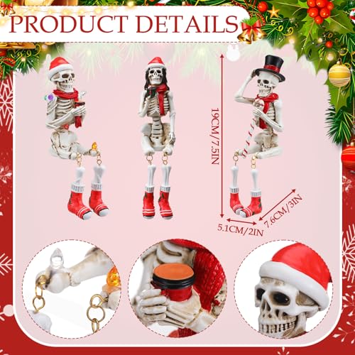 Soulchen 3 Pcs Skeleton Figurines with Christmas Hat and Scarf 7.5" Tall W331129